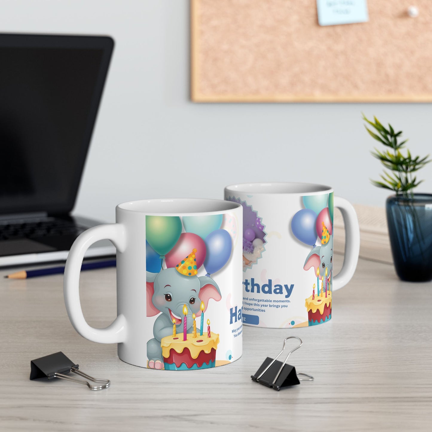 Personalized Birthday Mug, Cute Elephant Mug, Custom Gift, Fun Party Mug, Happy Birthday Coffee Cup, Child's Birthday Celebration - 13974