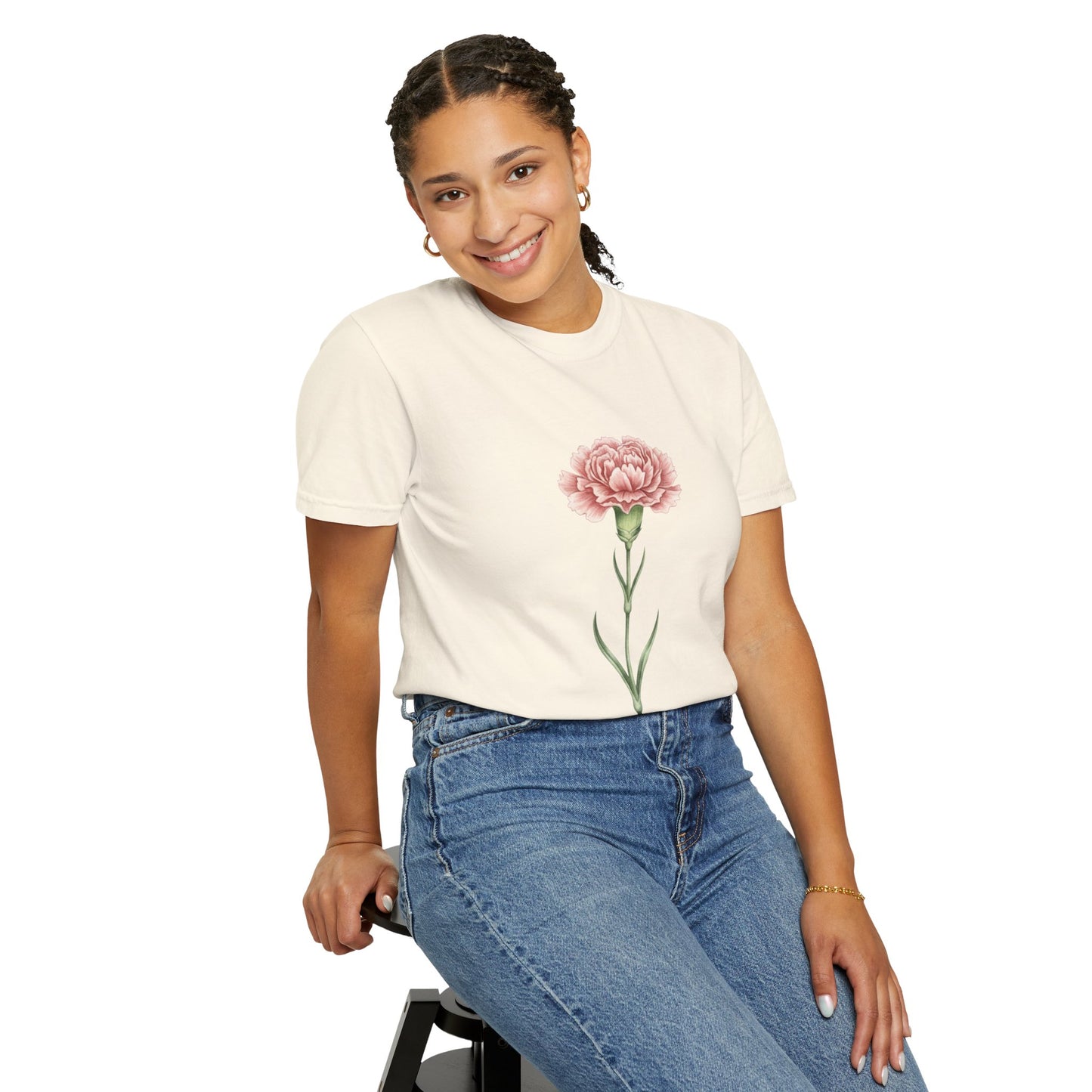 January Birth Flower Carnation T-Shirt – Heavyweight Garment-Dyed Tee - 14686