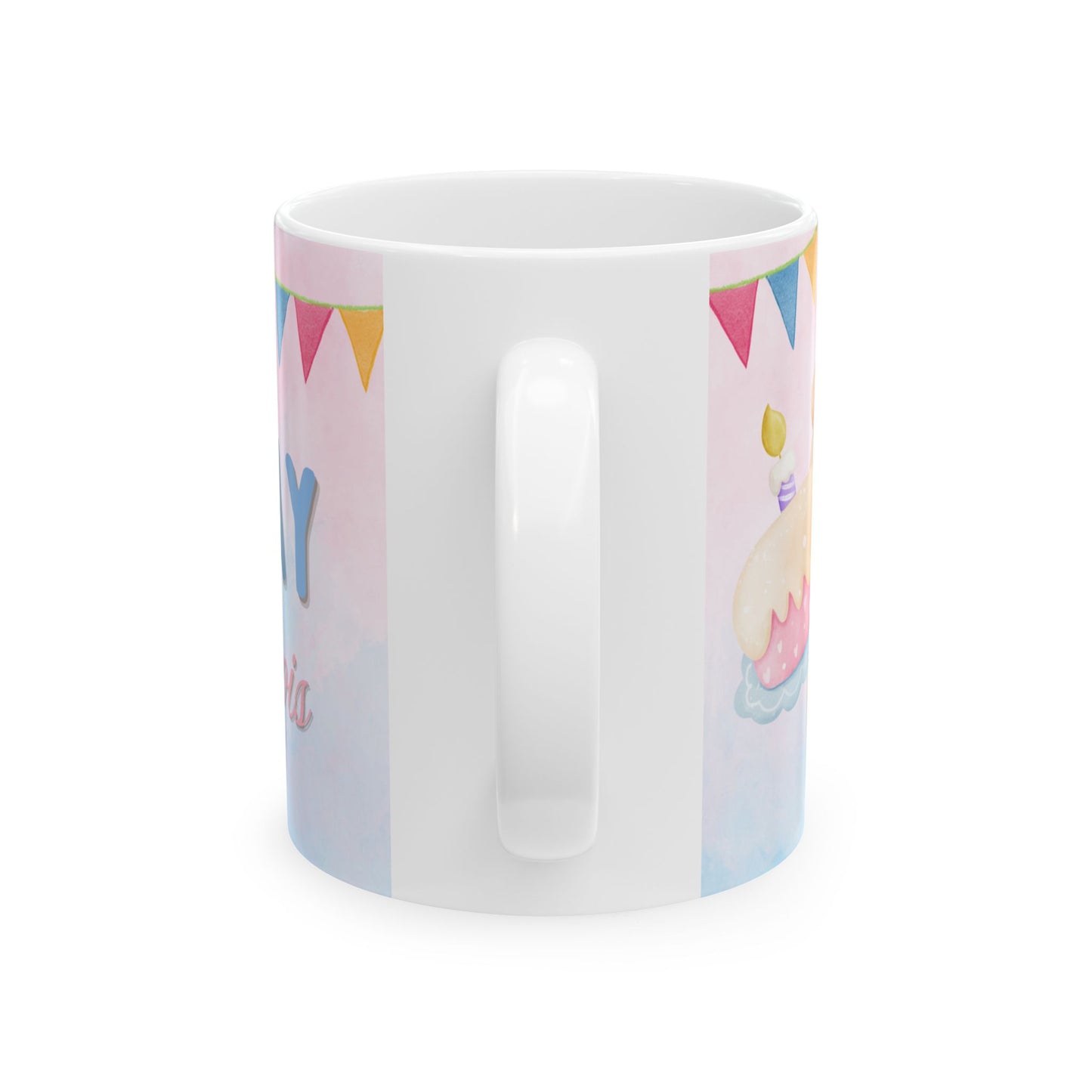 Happy Birthday Ceramic Mug, Customizable Gift, Party Favor, 1st Birthday Keepsake, Cute Bear Design - 13956