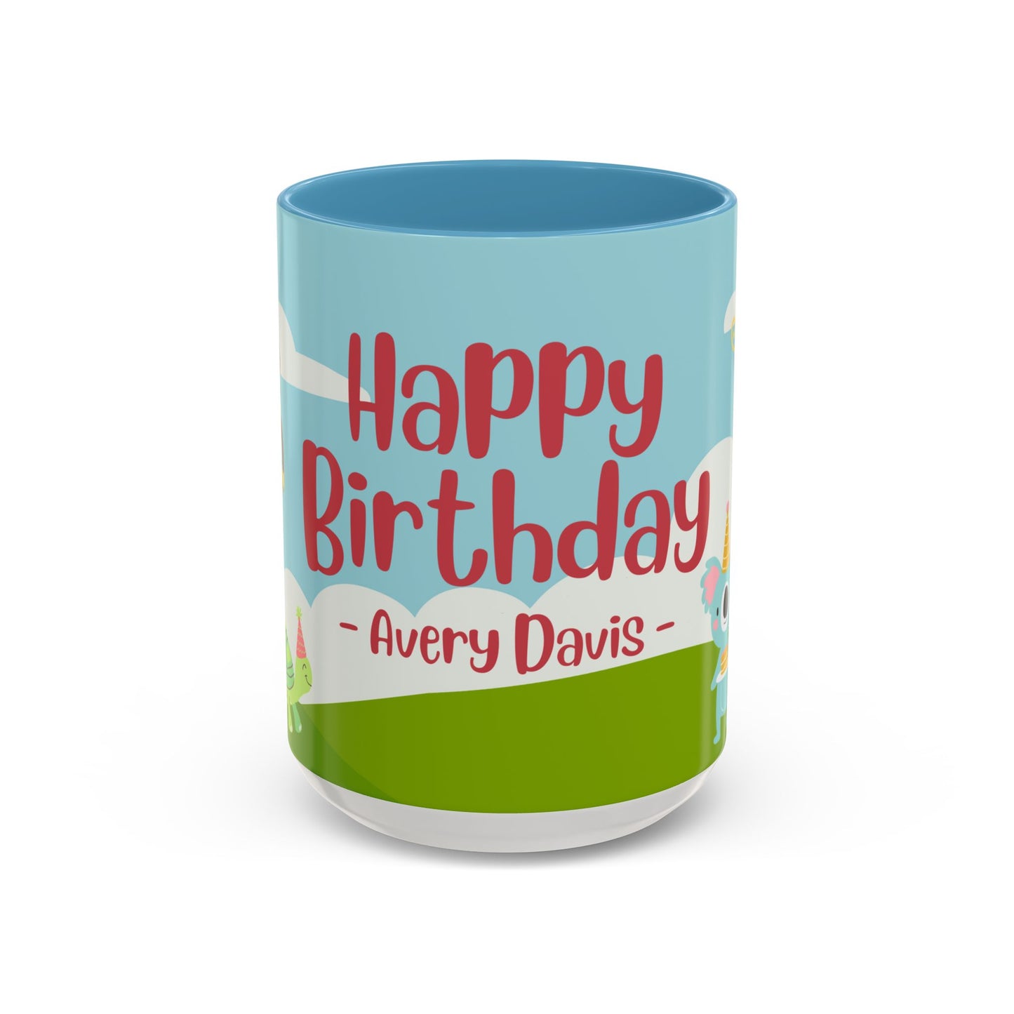 Cute Animals, Happy Birthday, Name Customizable - Accent Coffee Mug (11, 15oz) - 11140