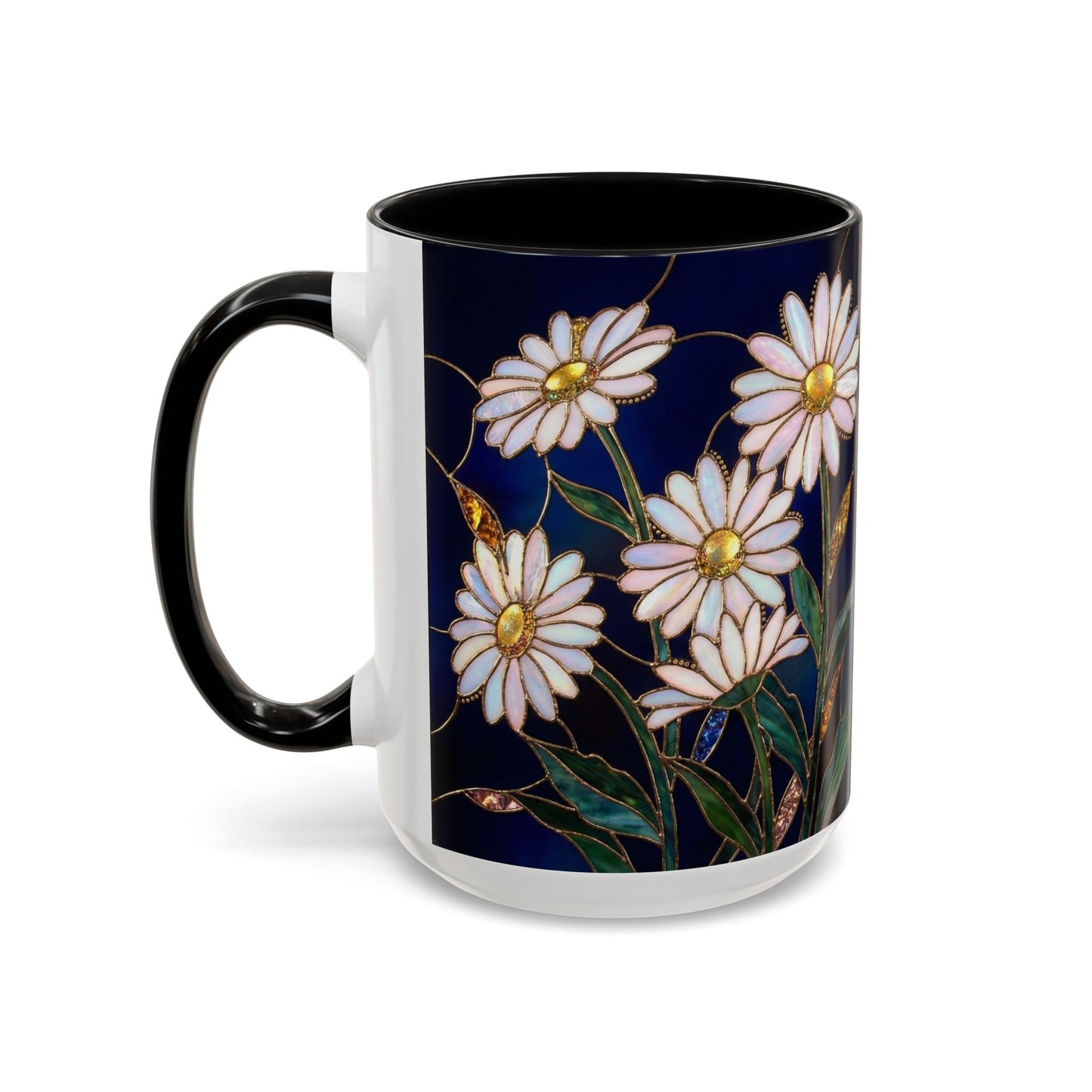 Daisy Floral Accent Coffee Mug — Stained Glass Design (11/15oz) - 14563