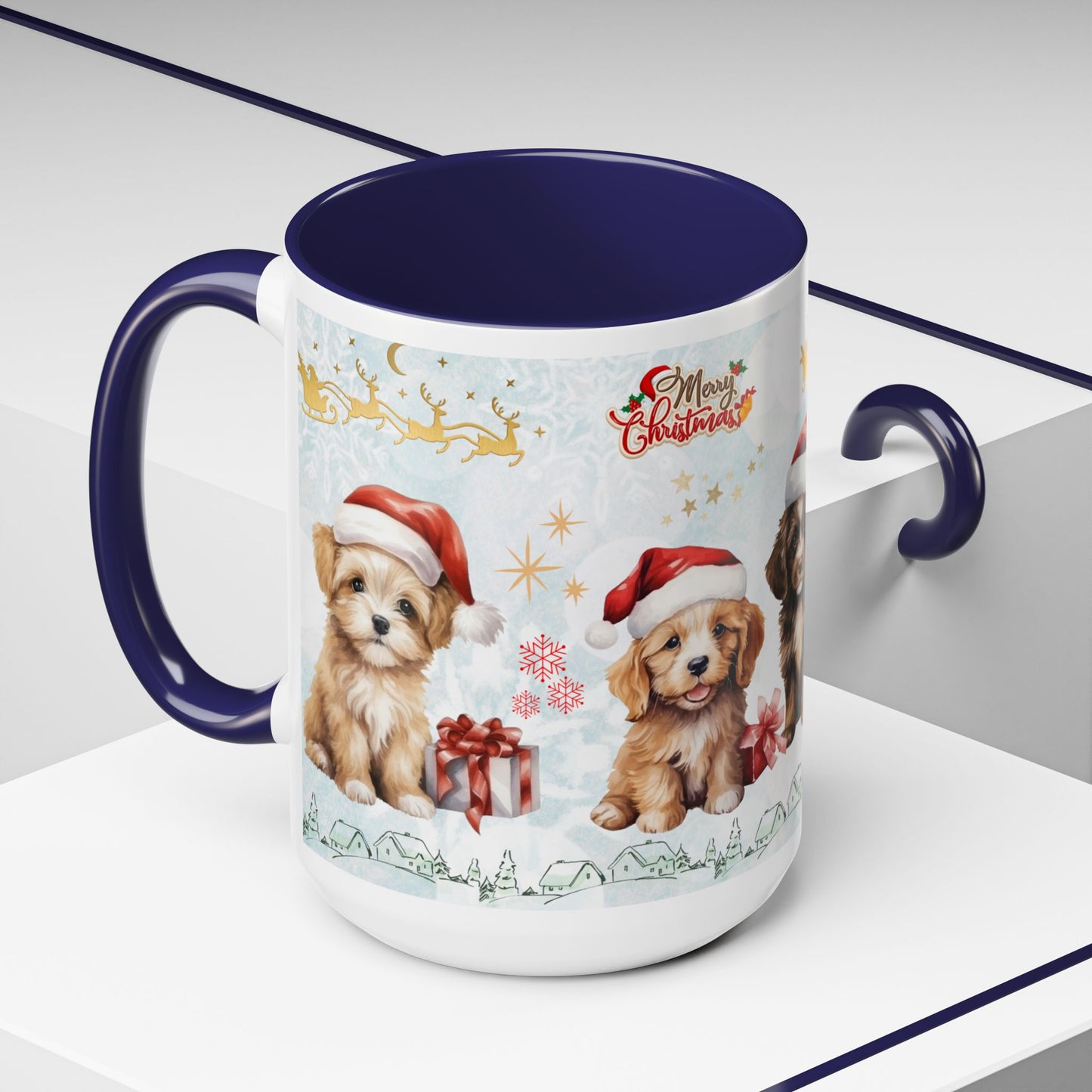 Merry Christmas, Puppies - Accent Coffee Mug (11, 15oz)