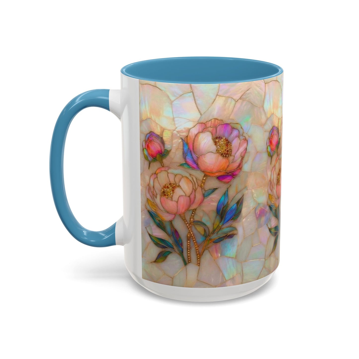 Peony Stained Glass Accent Coffee Mug – Floral Art 11/15oz - 14519
