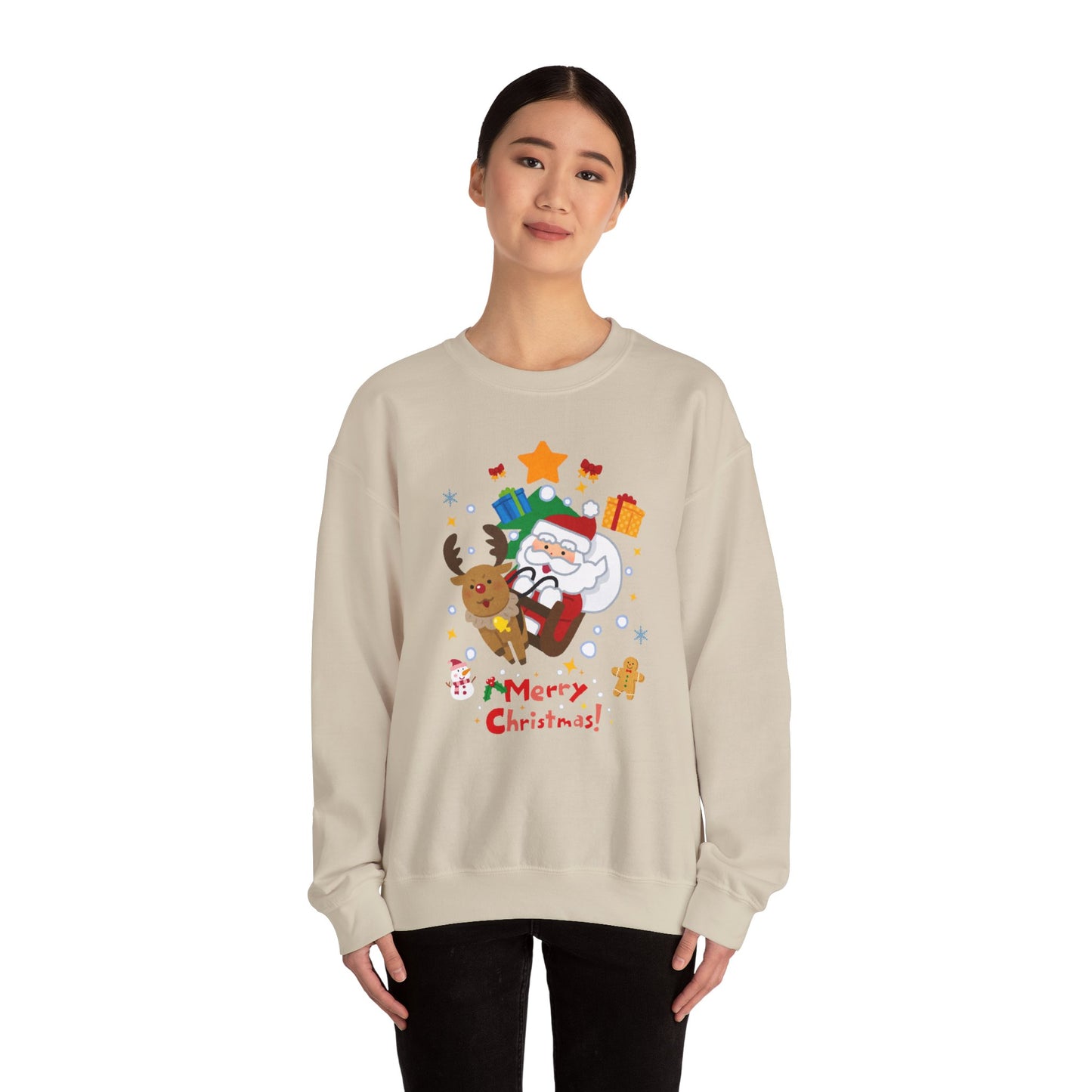 Merry Christmas, Santa & Reindeer - Unisex Heavy Blend™ Crewneck Sweatshirt - 10472