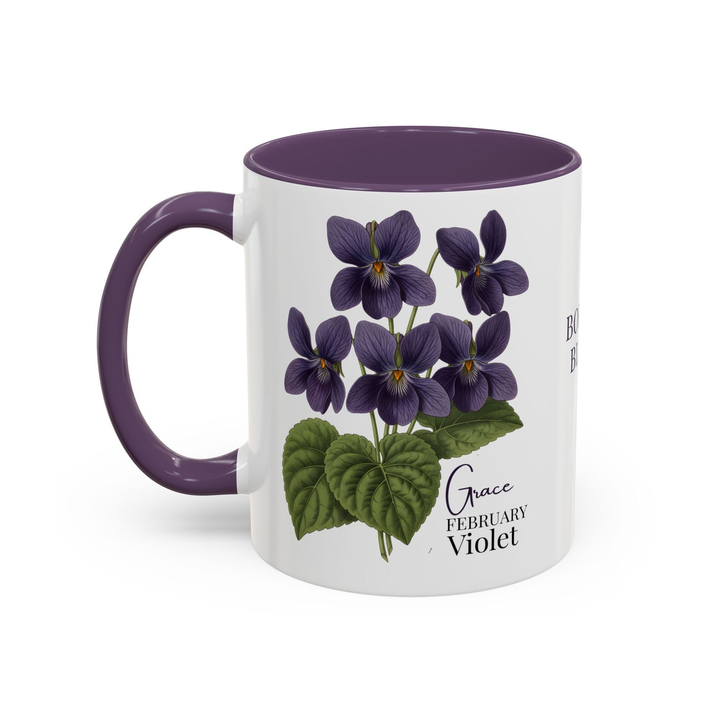 February Birth Flower Violet Mug – Personalized Name Coffee Cup - 14687