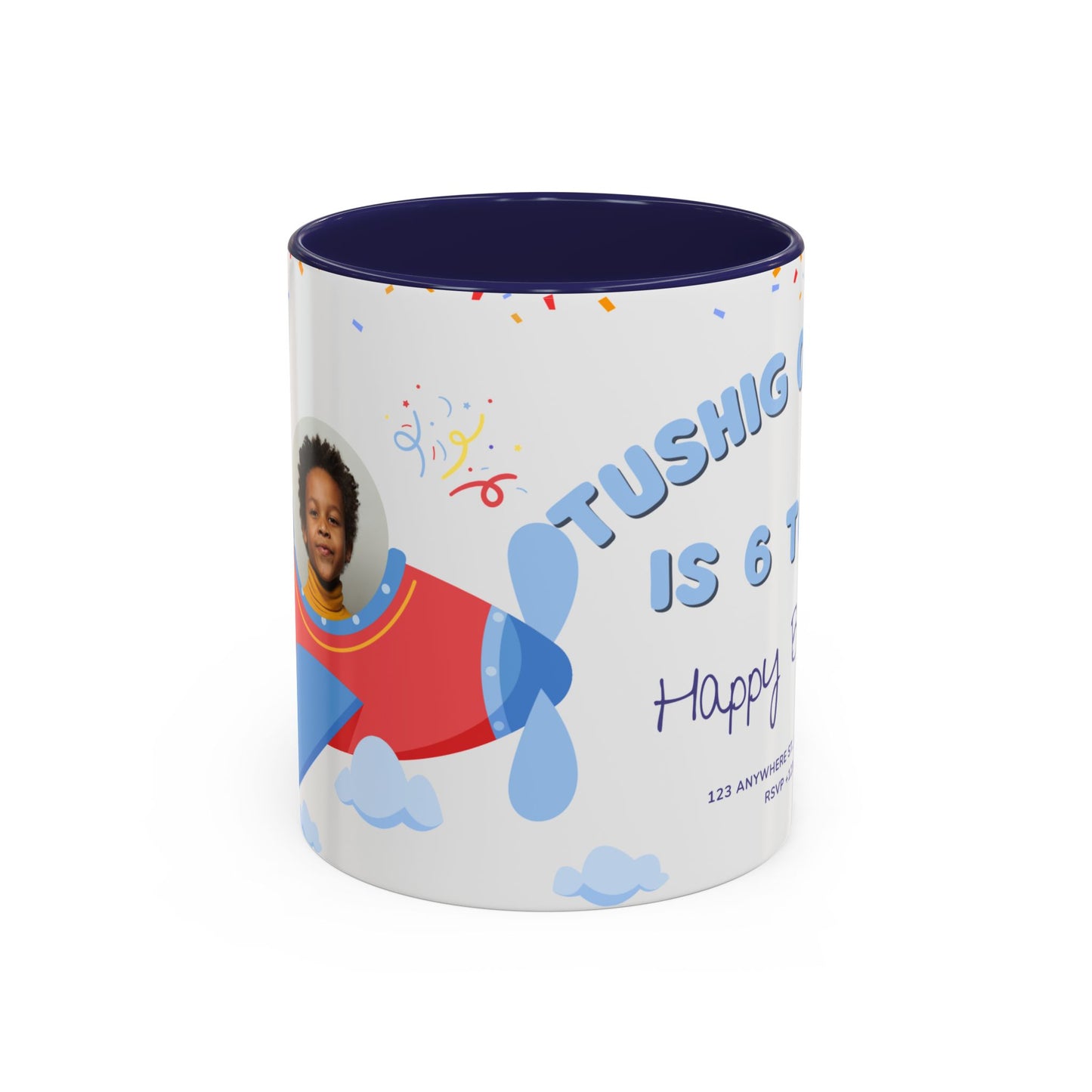 Happy 6th Birthday to A Boy Pilot, Details Customizable - Accent Coffee Mug (11, 15oz) - 11233