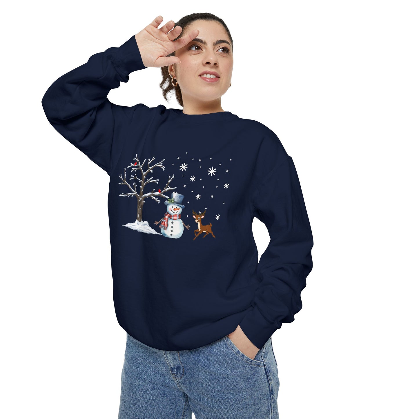 Snowman with Twinkle - Unisex Garment-Dyed Sweatshirt