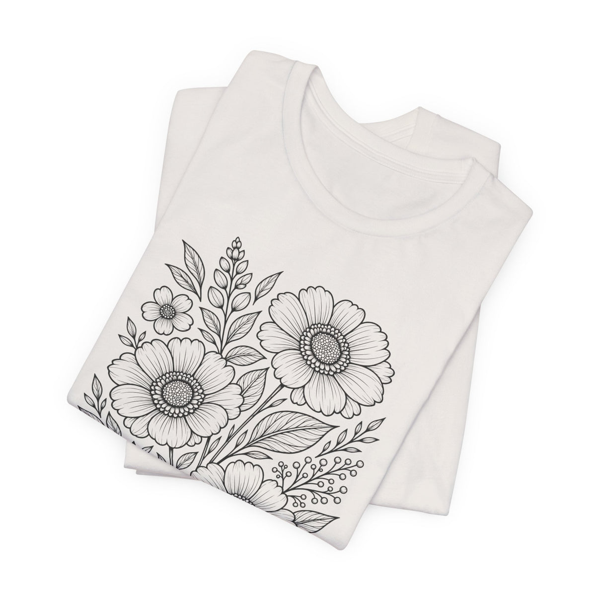 Vintage Floral Line Art T-Shirt, Botanical Wildflower Tee - 14561