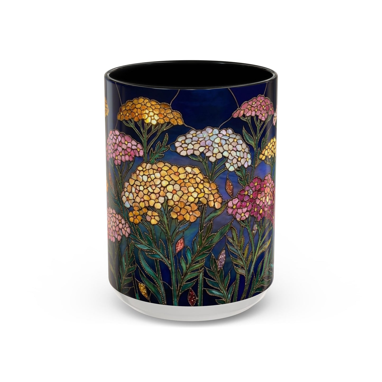 Yarrow Floral Accent Coffee Mug — Stained Glass Design (11/15oz) - 14590