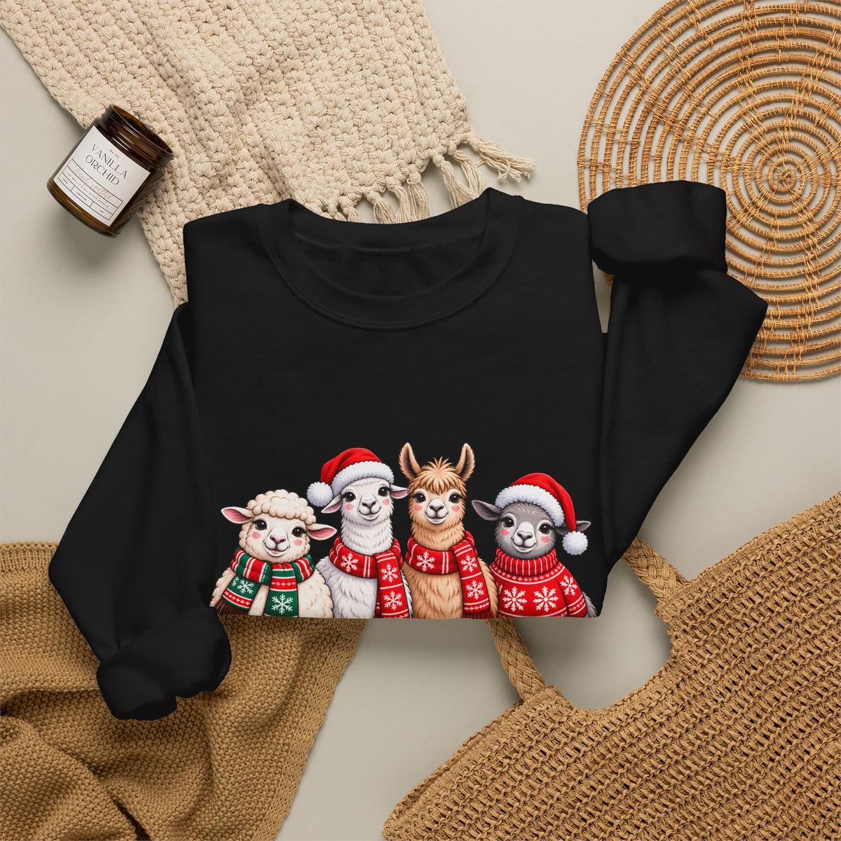 Festive Christmas Animal Friends Sweatshirt, Cute Sheep & Alpaca Holiday Crewneck - 14553