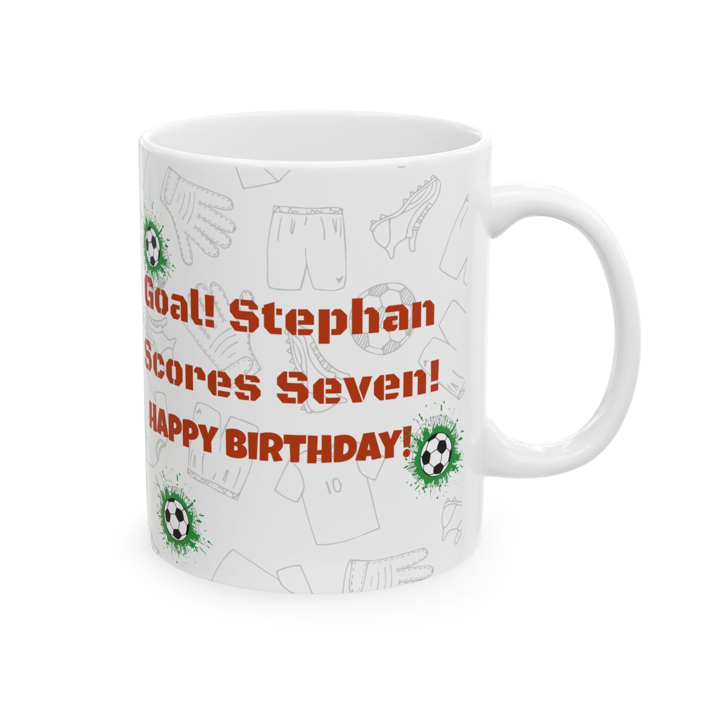 Happy Birthday Stephan!, Personalized, 7th, Soccer-Themed Ceramic Mug for Sports Lovers, Celebrate Birthdays, Goal Scoring Gifts - 14215