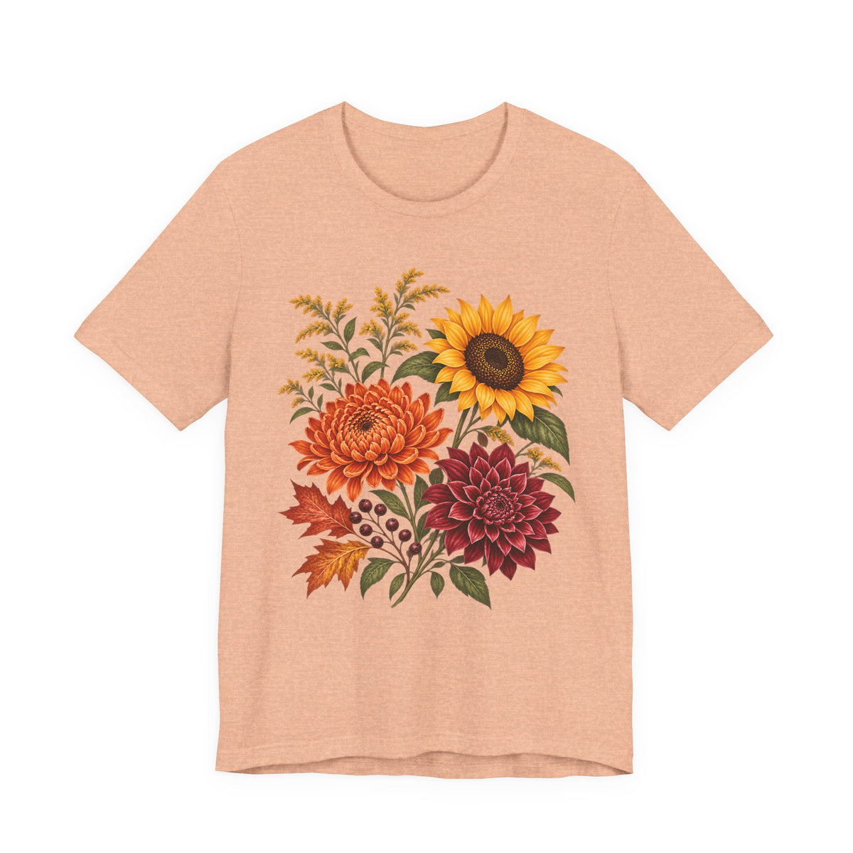 Autumn Wildflower Bouquet T-Shirt, Vintage Botanical Floral Tee - 14565