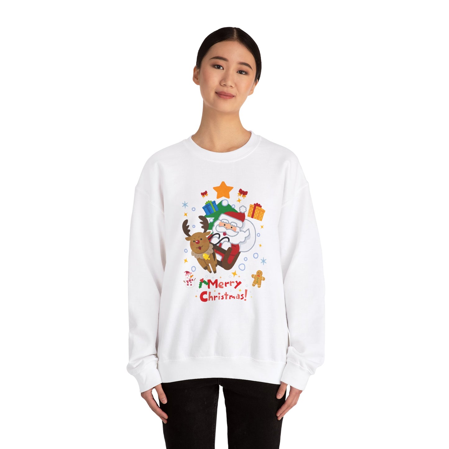 Merry Christmas, Santa & Reindeer - Unisex Heavy Blend™ Crewneck Sweatshirt - 10472