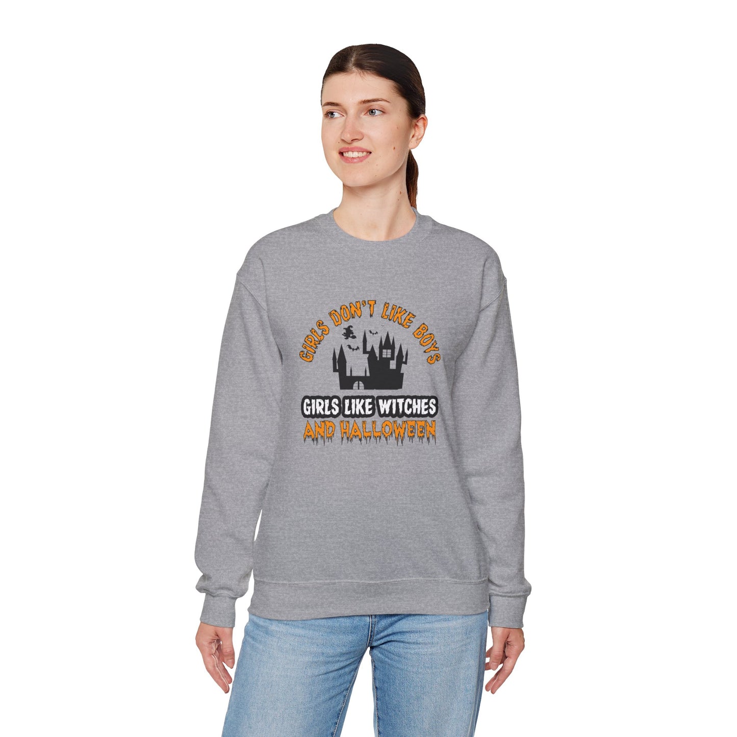 Girls Don't Like Boys. Girls Like Witches and Halloween - Unisex Heavy Blend™ Crewneck Sweatshirt