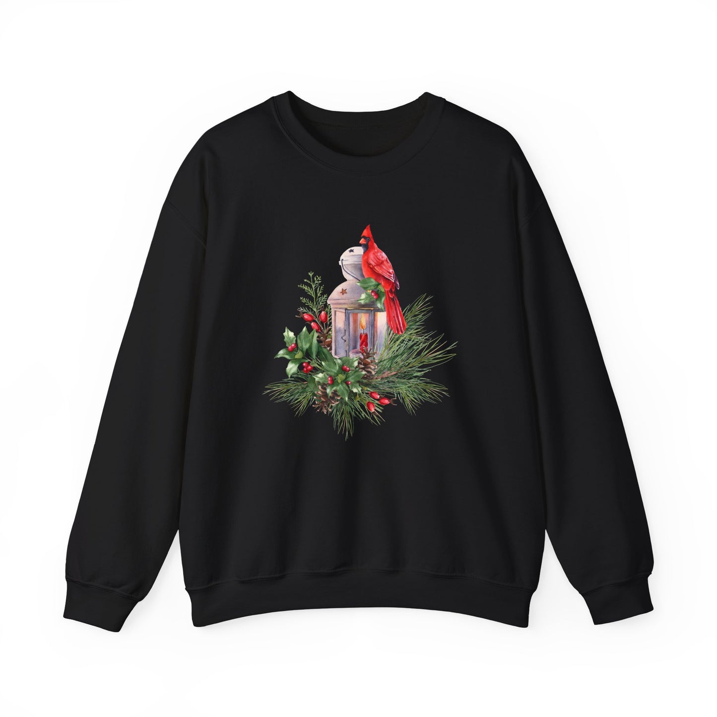 Cardinal Bird, Vintage Lantern, Winter Floral - Unisex Heavy Blend™ Crewneck Sweatshirt - 10370