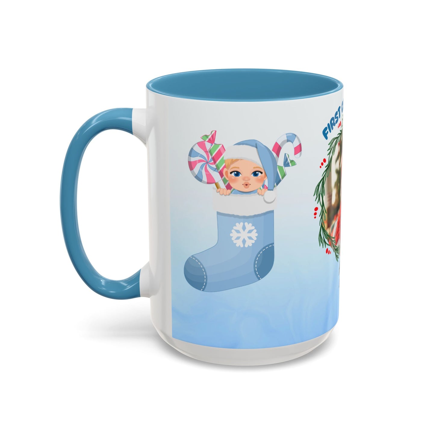 First Christmas, Baby Boy, Customizable - Accent Coffee Mug (11, 15oz) - 10073