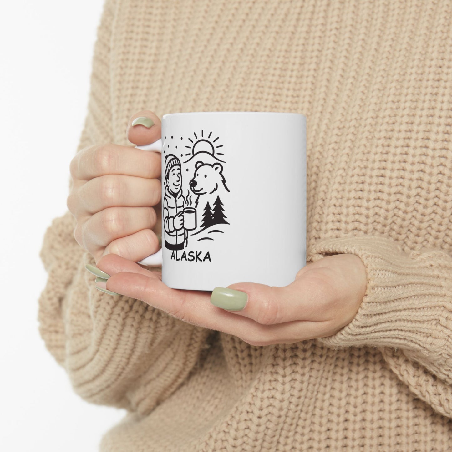 "Alaska: Where the coffee’s always hot, the sunsets are always late, and the bears are always around." Ceramic Mug - 12996