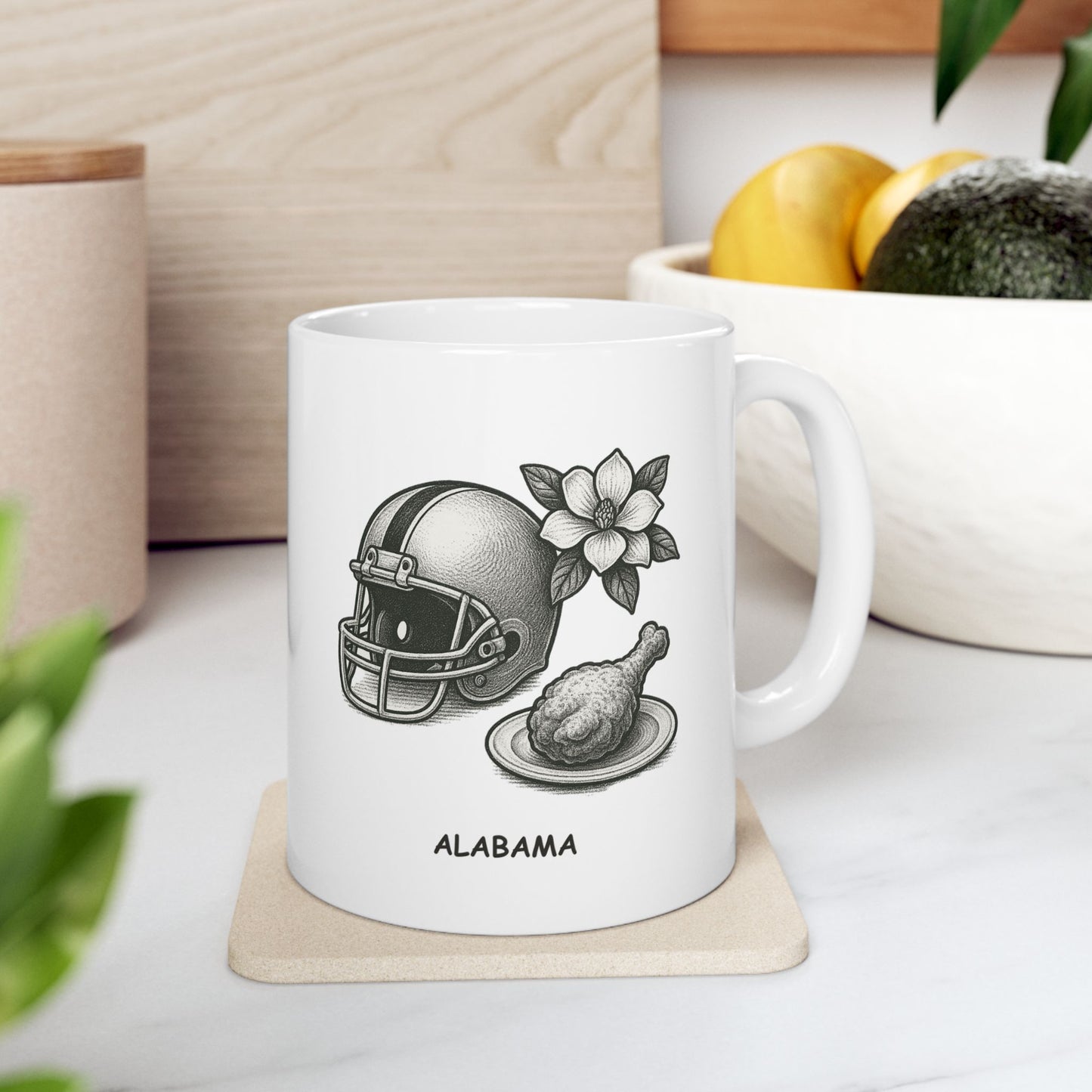 "Alabama: Known for its football, fried chicken, and southern charm." Ceramic Mug - 12811