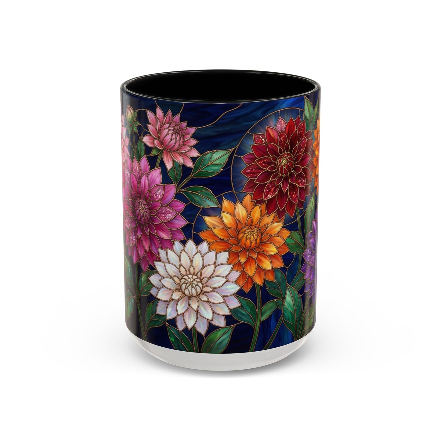 Dahlia Floral Accent Coffee Mug — Stained-Glass  Design (11/15oz) - 14562