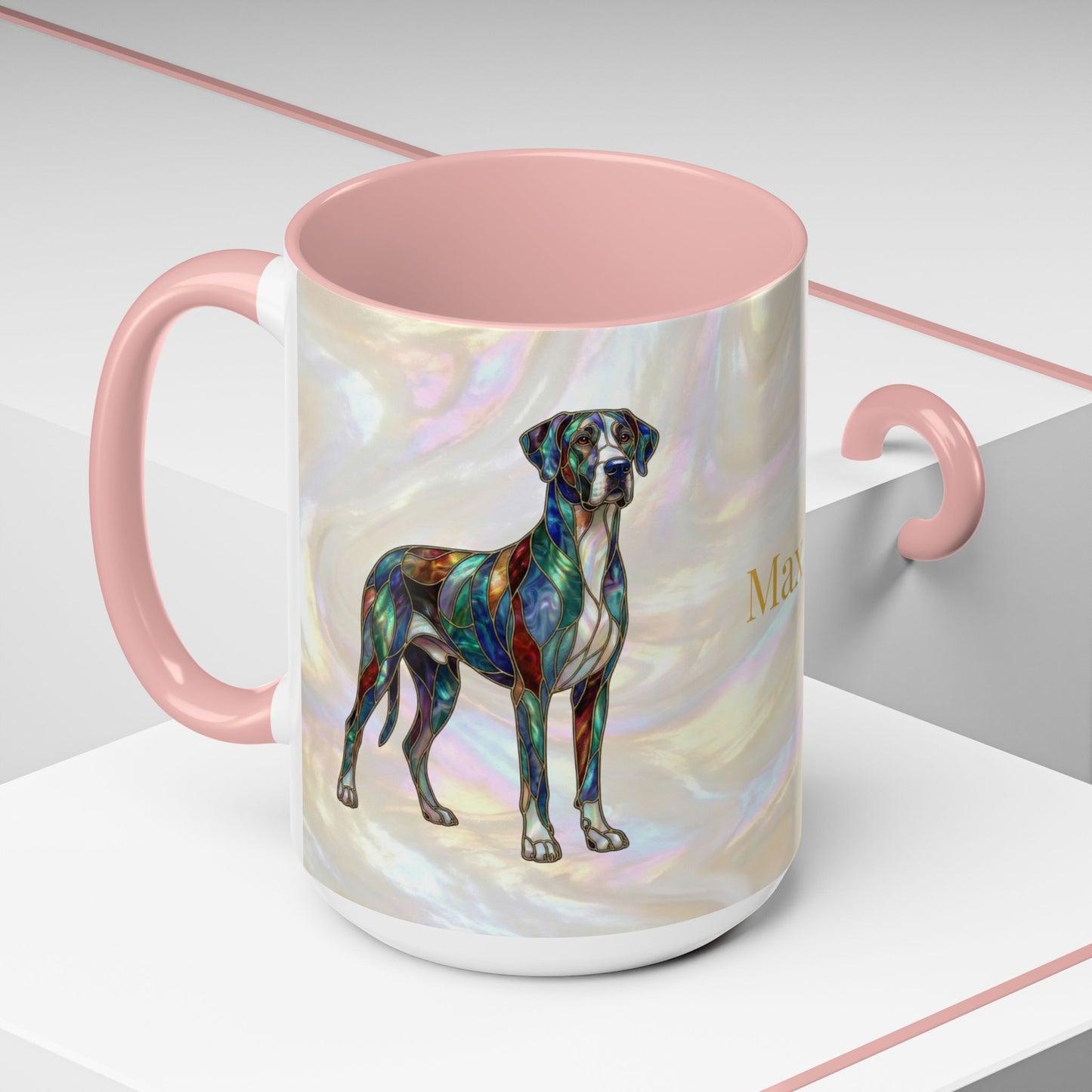 Personalized Great Dane Dog Mug — Stained Glass Design (11/15 oz) - 14550