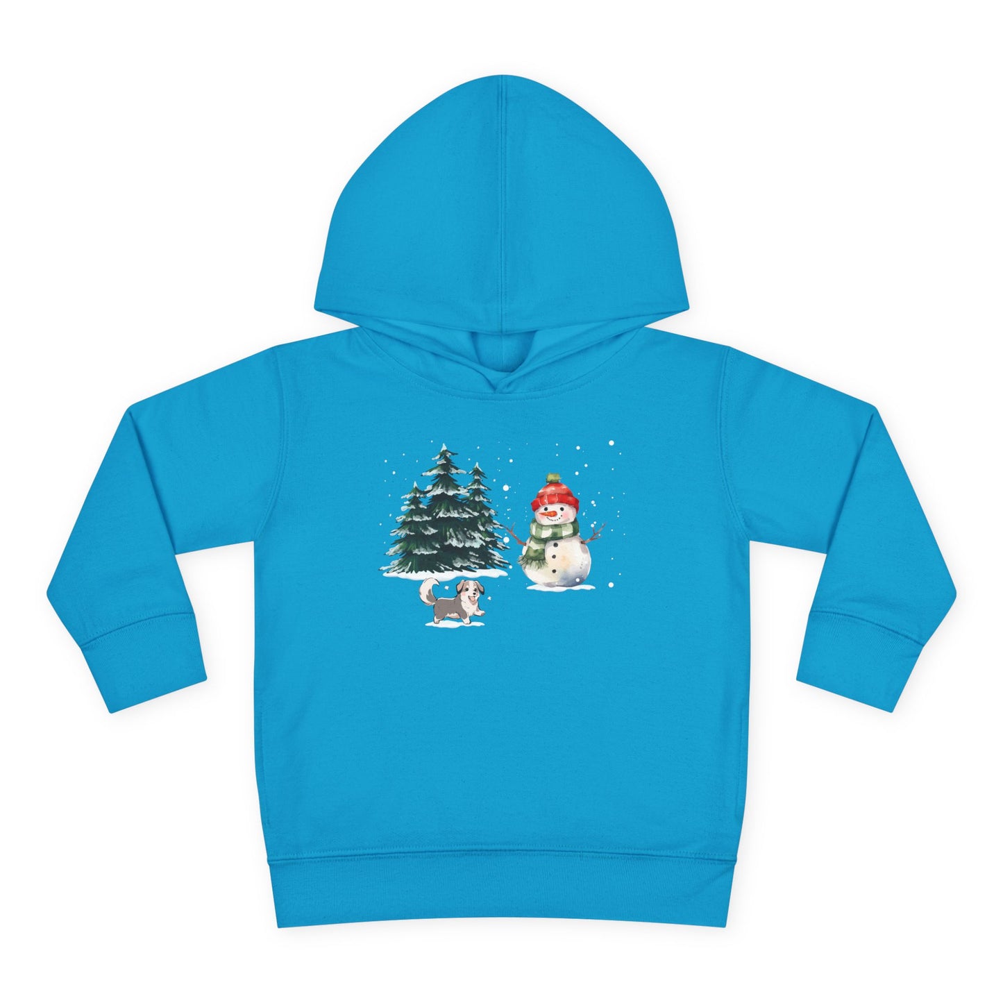 Winter Trees, Snowman & Puppy - Toddler Pullover Fleece Hoodie - 10270