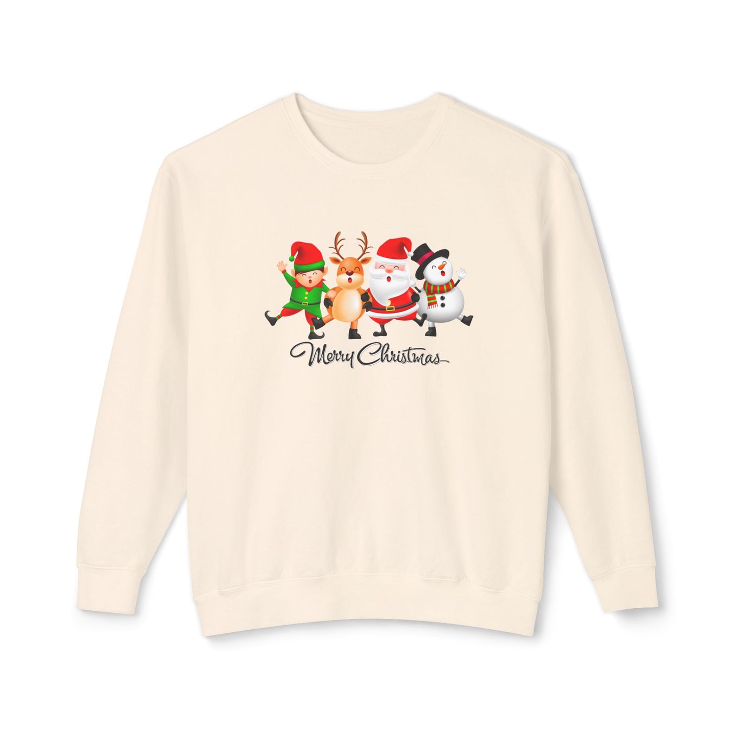 Santa, Snowman, Reindeer & Elf - Unisex Lightweight Crewneck Sweatshirt - 10372