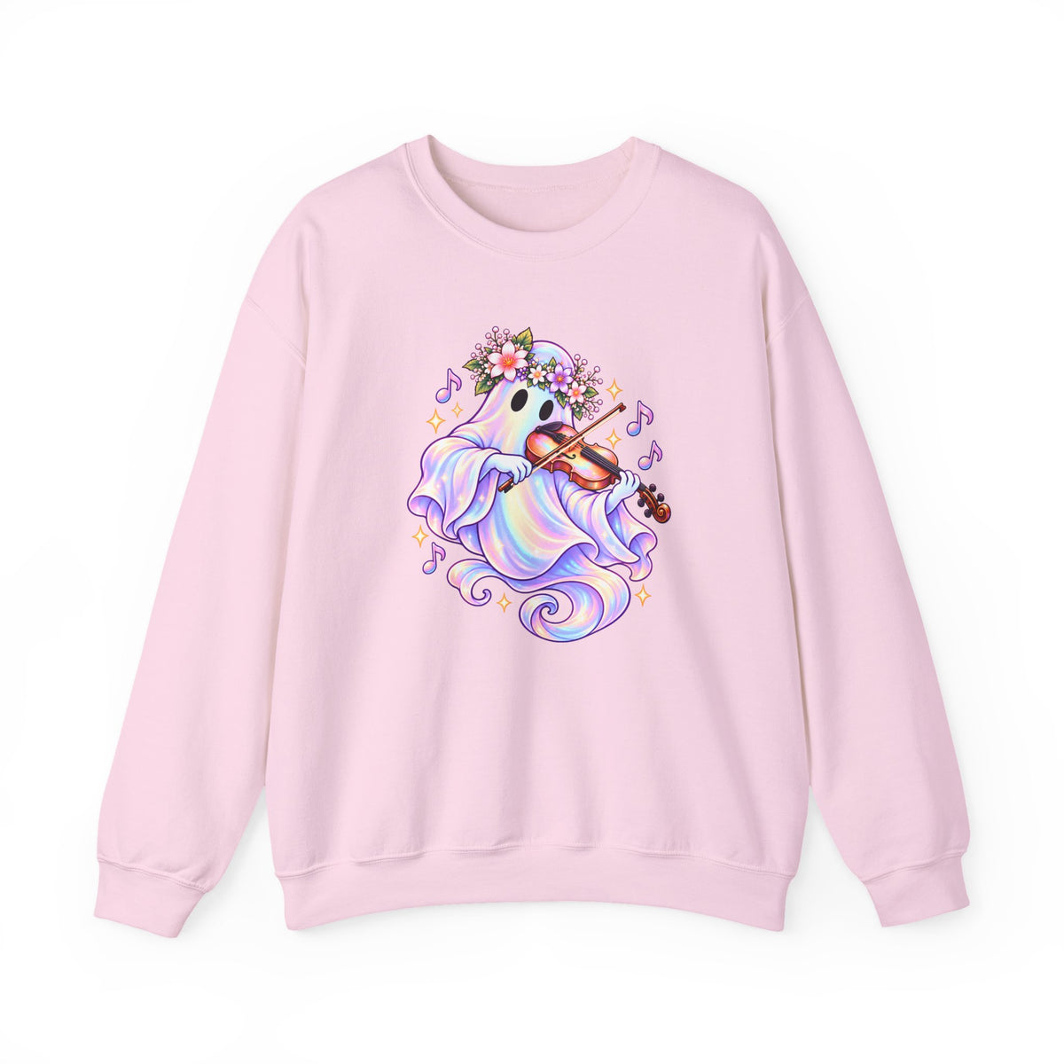 Ghost Violin Sweatshirt — Cute Floral Music Lover Crewneck - 14527