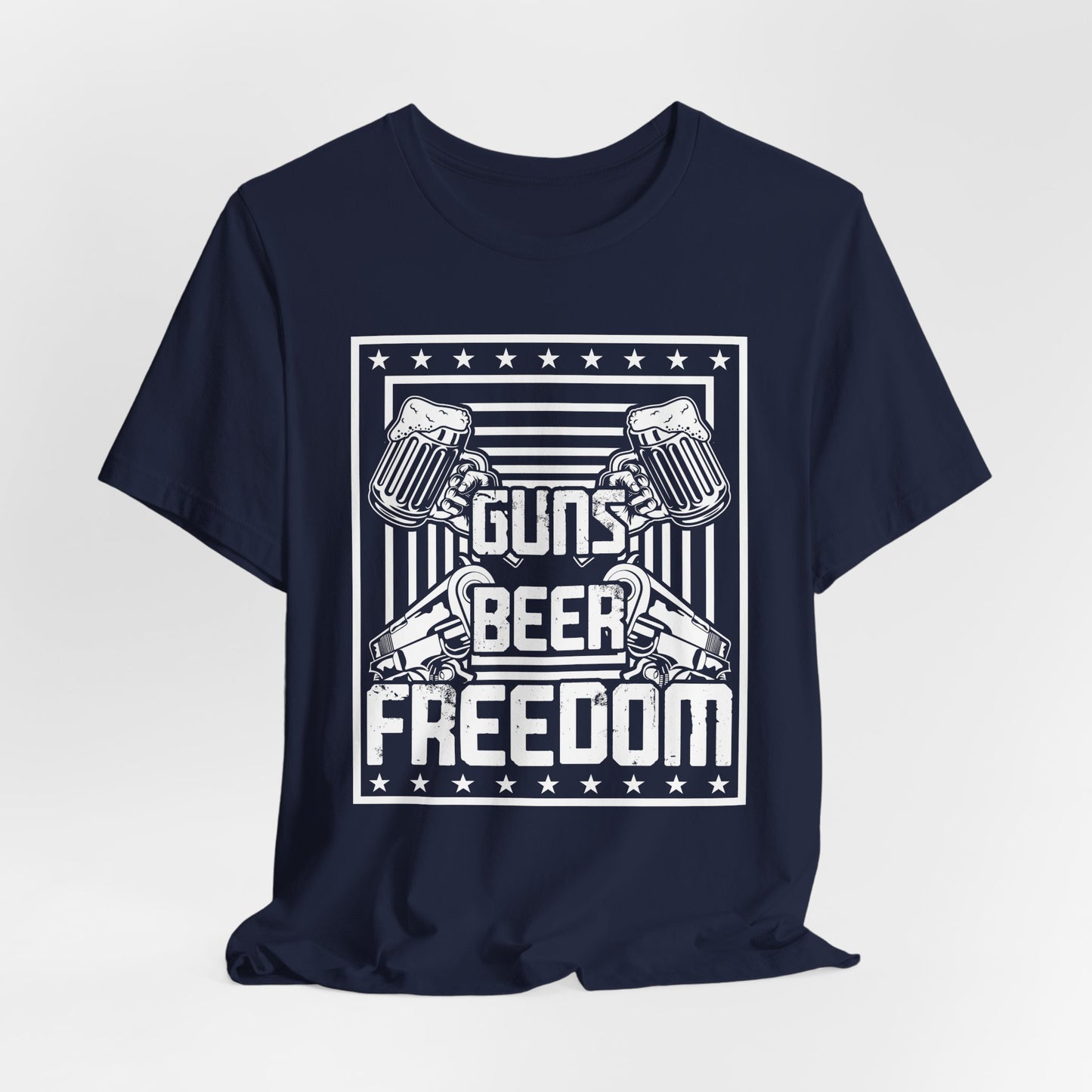 4th of July, Guns Beer Freedom Unisex Tee, Casual Shirt, Patriotic Apparel, Gift for Him, Party Tee, Everyday Wear - 13598