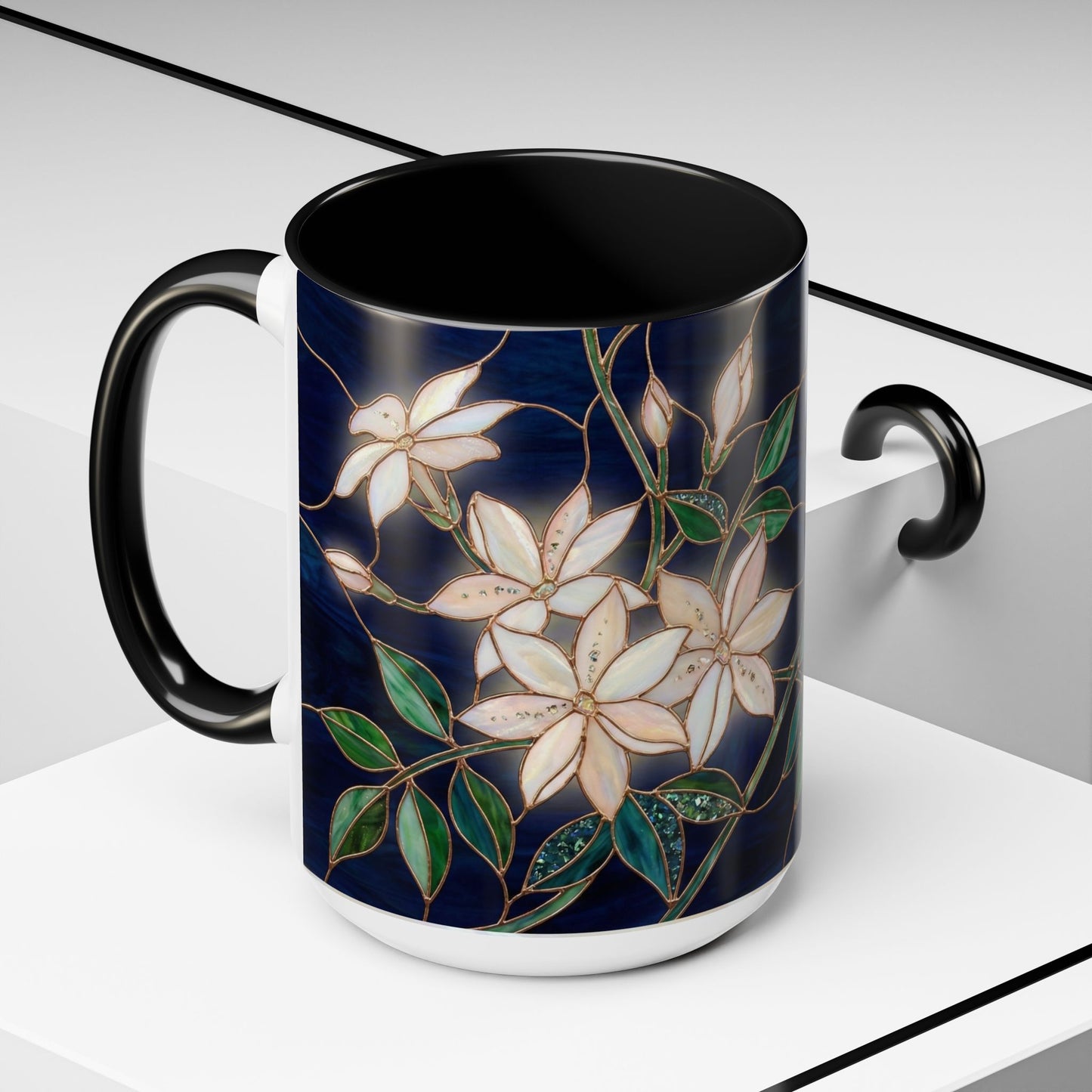 Jasmine Floral Accent Coffee Mug —  Stained Glass Design (11/15oz) - 14573