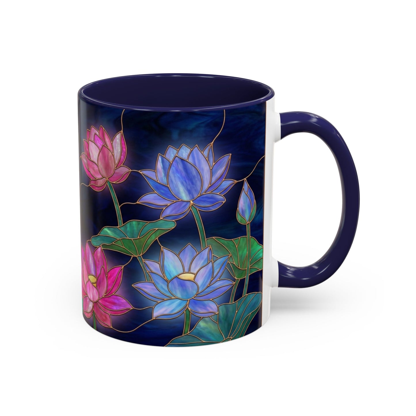 Lotus Floral Accent Coffee Mug — Stained Glass Design (11/15oz) - 14576