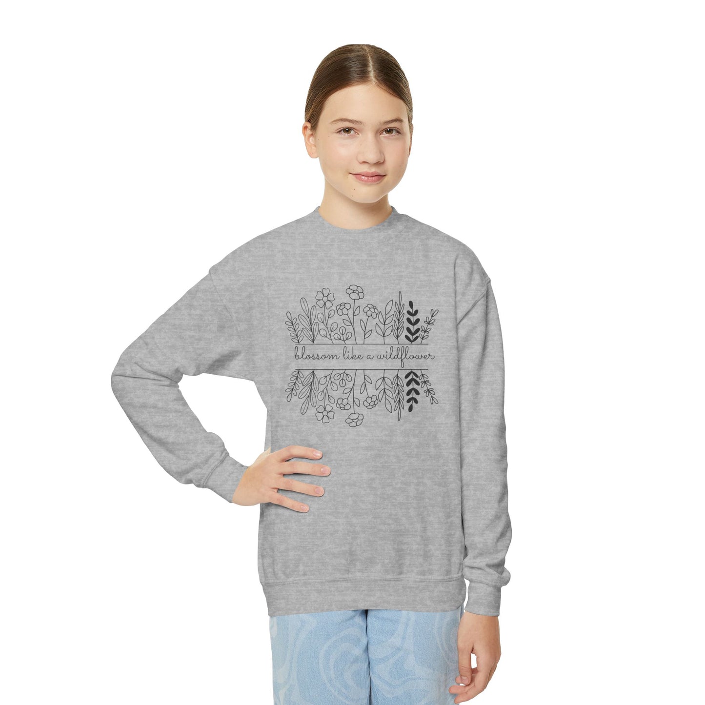 Blossom Like A Wildflower - Youth Crewneck Sweatshirt - 10128