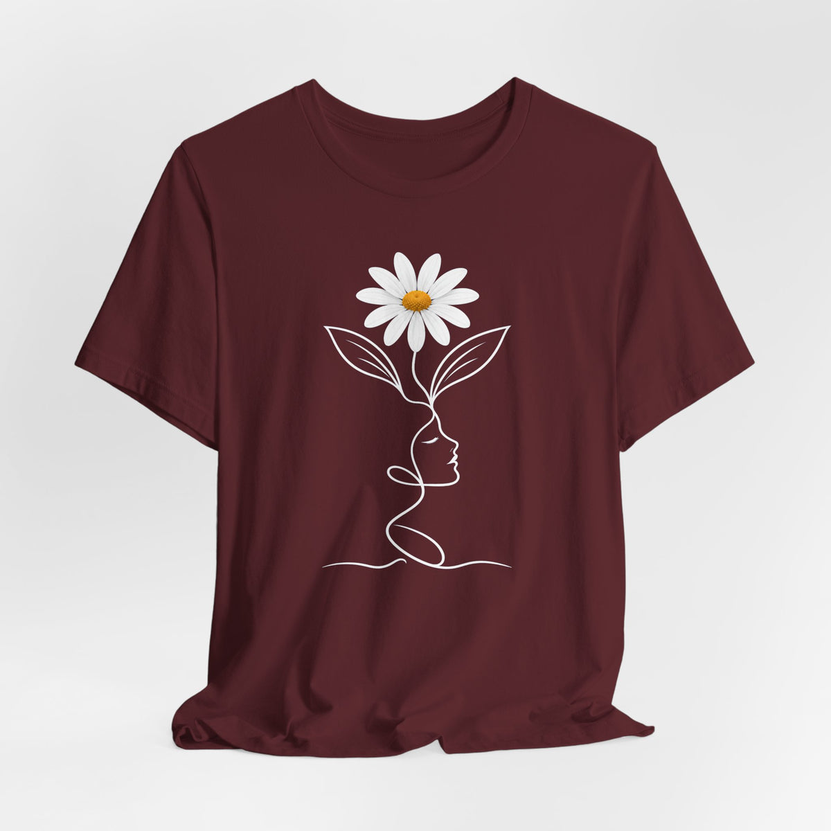 Daisy Woman Face T-Shirt, Minimalist Floral Line Art Tee - 14522