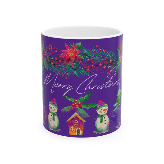 Purple, Merry Christmas - Ceramic Mug, (11oz, 15oz) - 11076