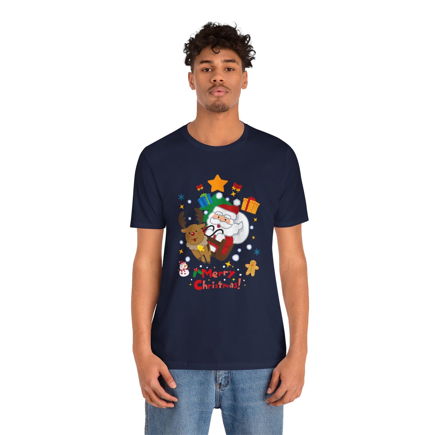 Santa & Reindeer, Merry Christmas - Unisex Jersey Short Sleeve Tee - 10494