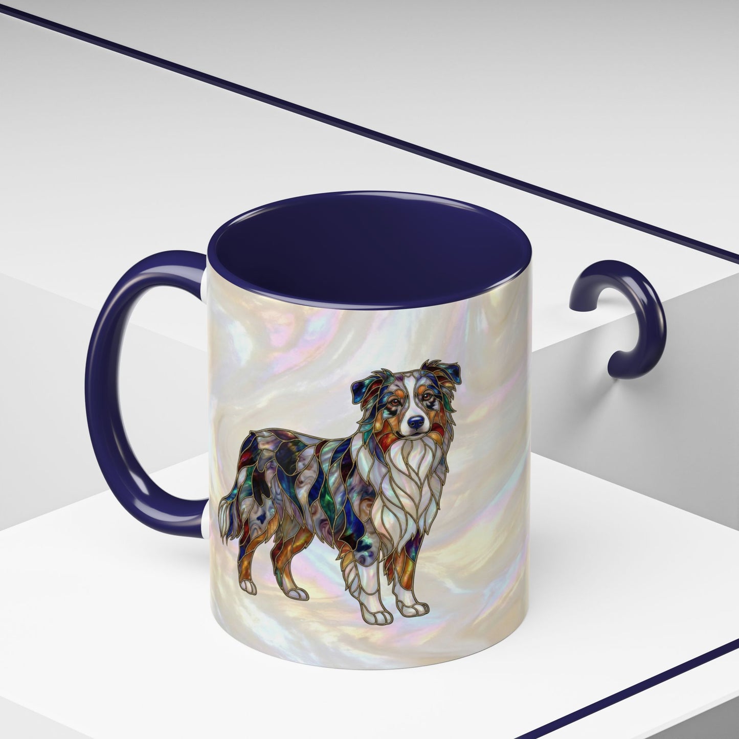 Australian Shepherd Accent Coffee Mug — Stained Glass Design (11/15oz) -14614
