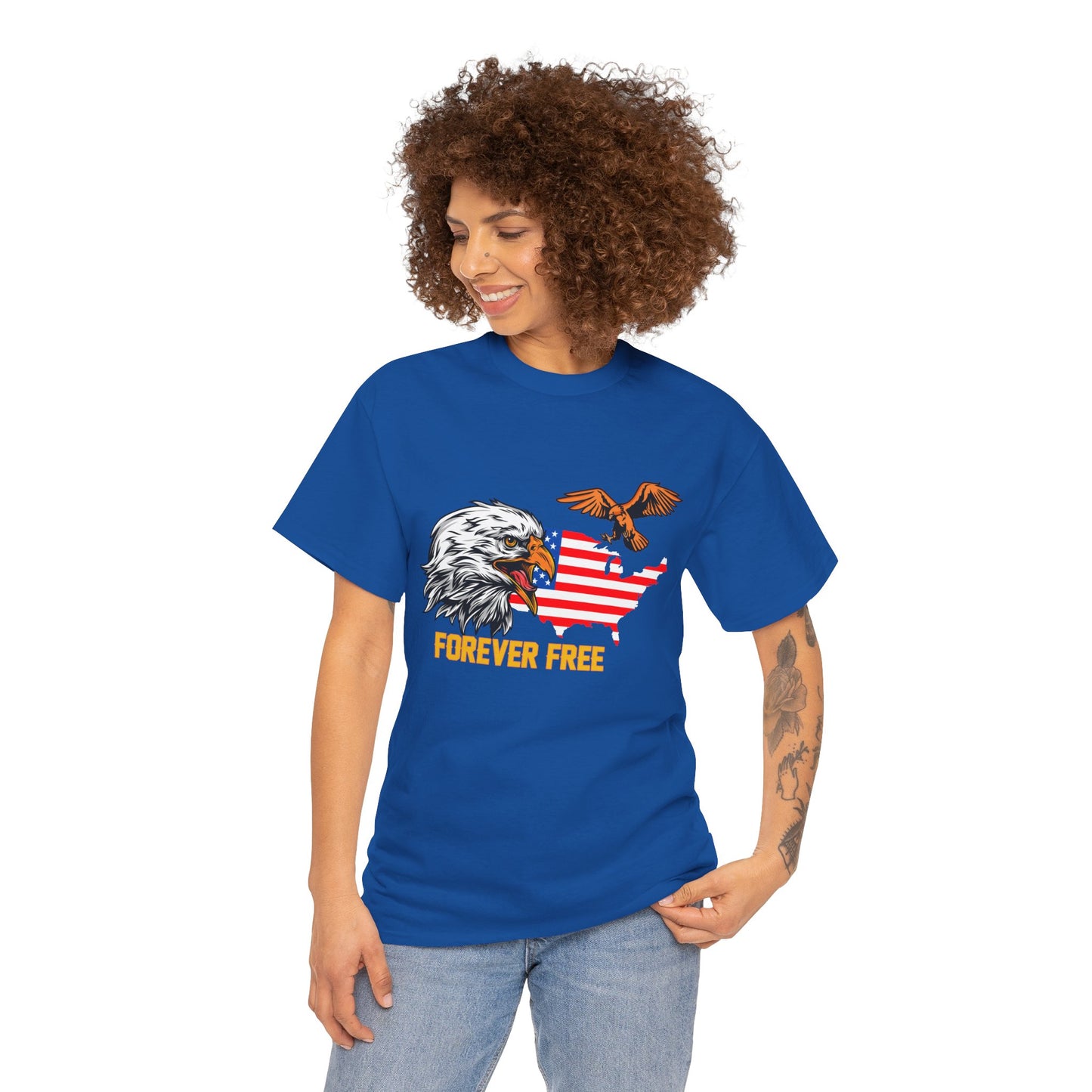 Unisex Heavy Cotton Tee with "Forever Free" Design - Perfect for Patriotic Events, July 4th Celebrations, Gifts, Summer Wear, Casual Outfits - 13692