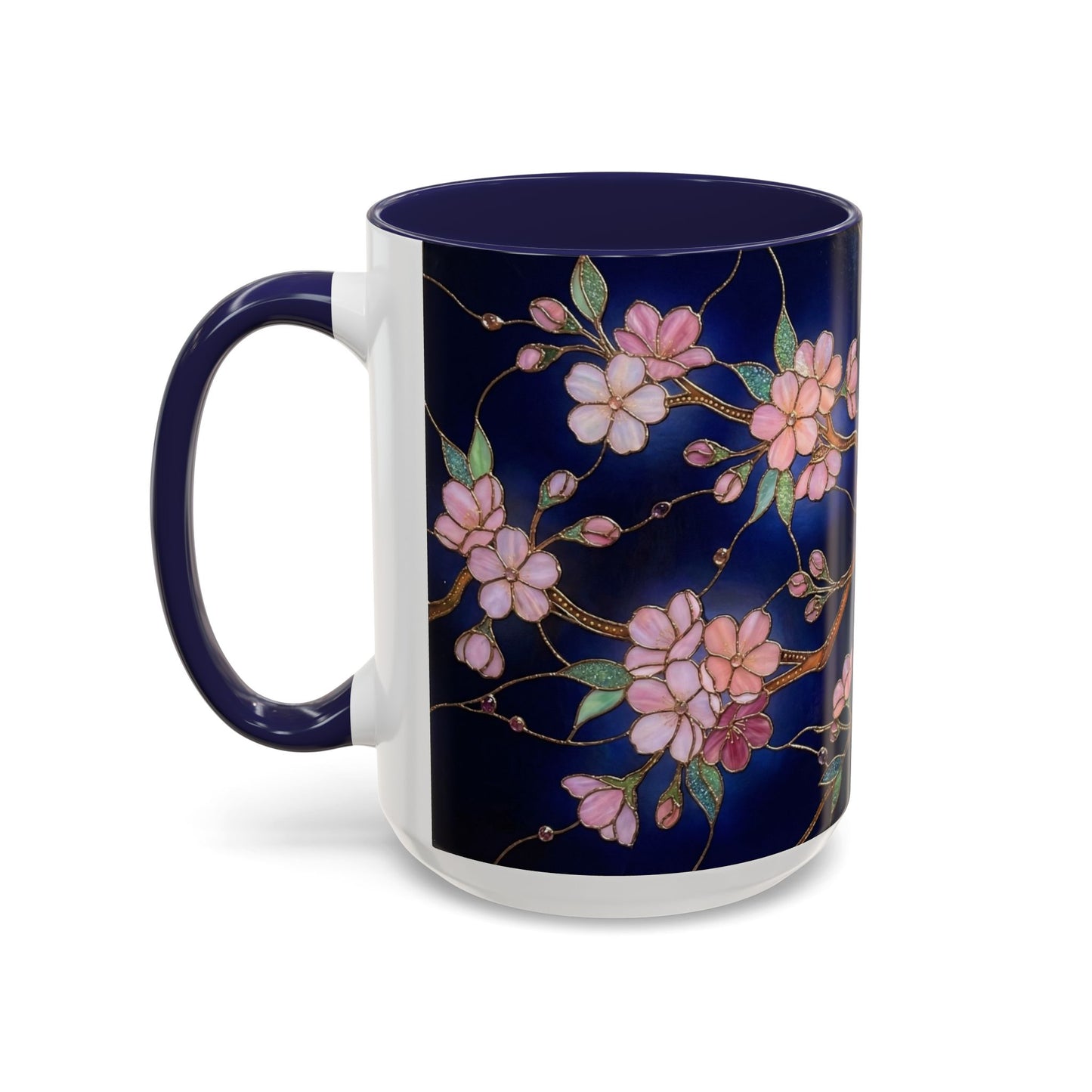 Cherry Blossom Accent Coffee Mug — Stained Glass Design 11/15oz - 14560