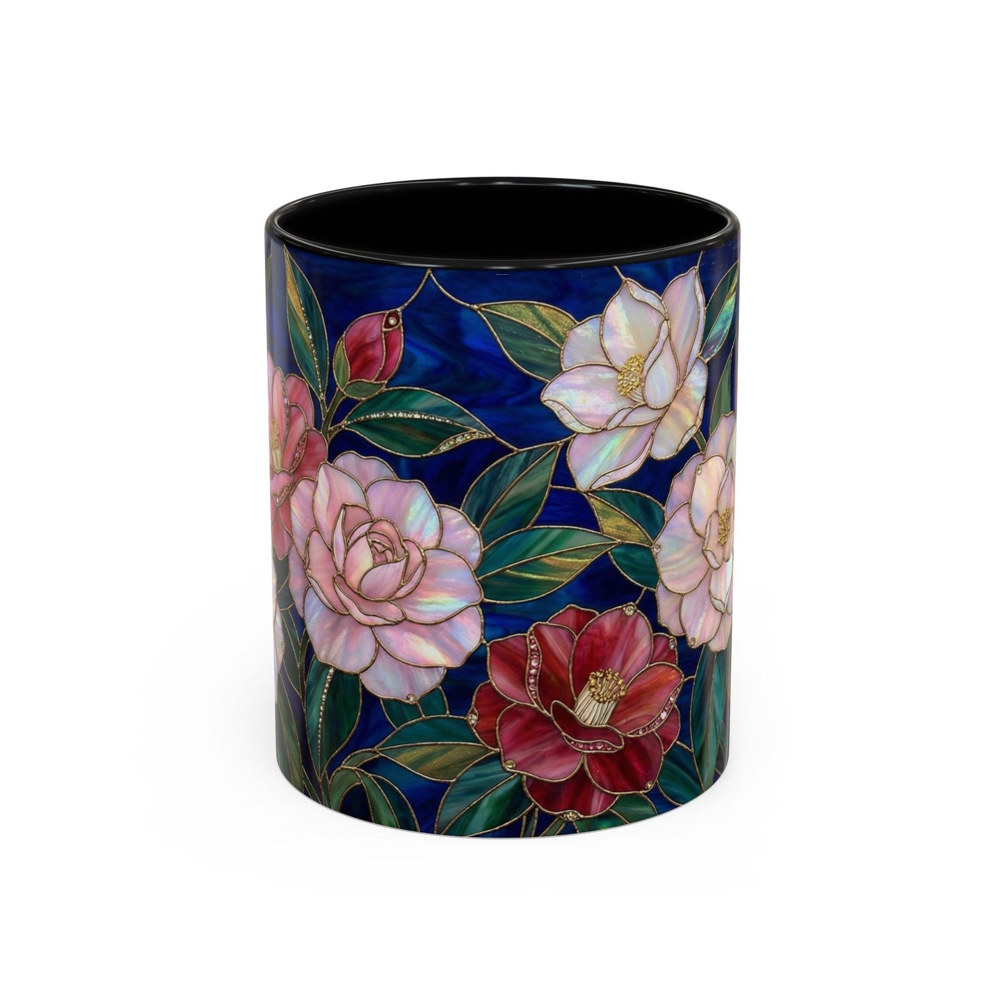 Camellia Floral Accent Coffee Mug — Stained Glass Design (11/15oz) - 14558