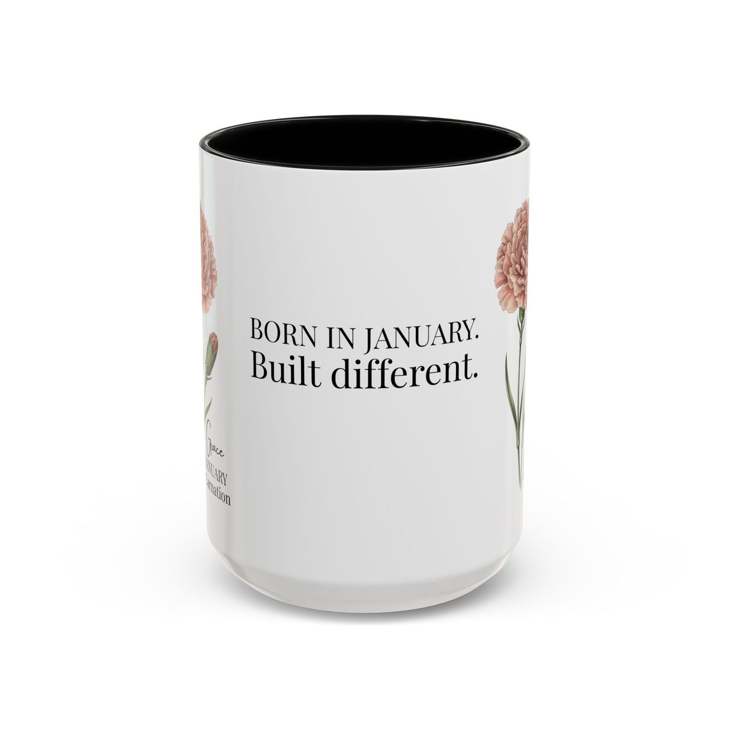 January Carnation Birth Flower Accent Coffee Mug – Customizable (11oz / 15oz) - 14671