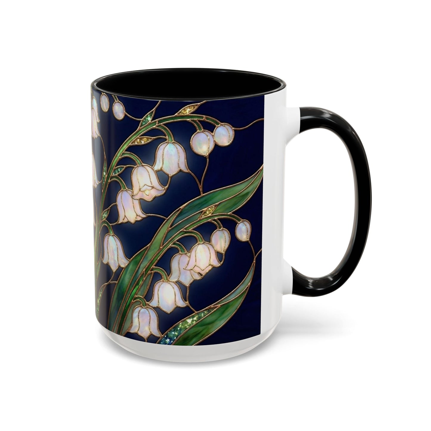 Lily of the Valley Floral Accent Coffee Mug — Stained Glass Design 11/15oz - 14596