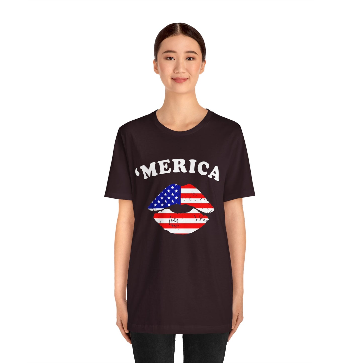 'Merica Unisex Jersey Tee, Patriotic Short Sleeve Shirt, USA Flag Design, Independence Day Apparel, Festival Wear, Summer Casual - 13519