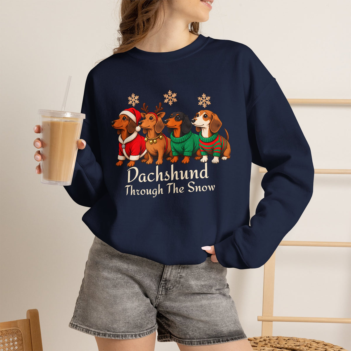 Dachshund Through the Snow Sweatshirt, Cute Christmas Dog Crewneck - 14566