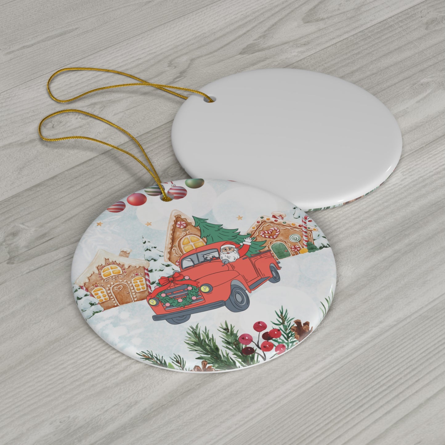 Santa is Coming - Ceramic Ornament, 4 Shapes