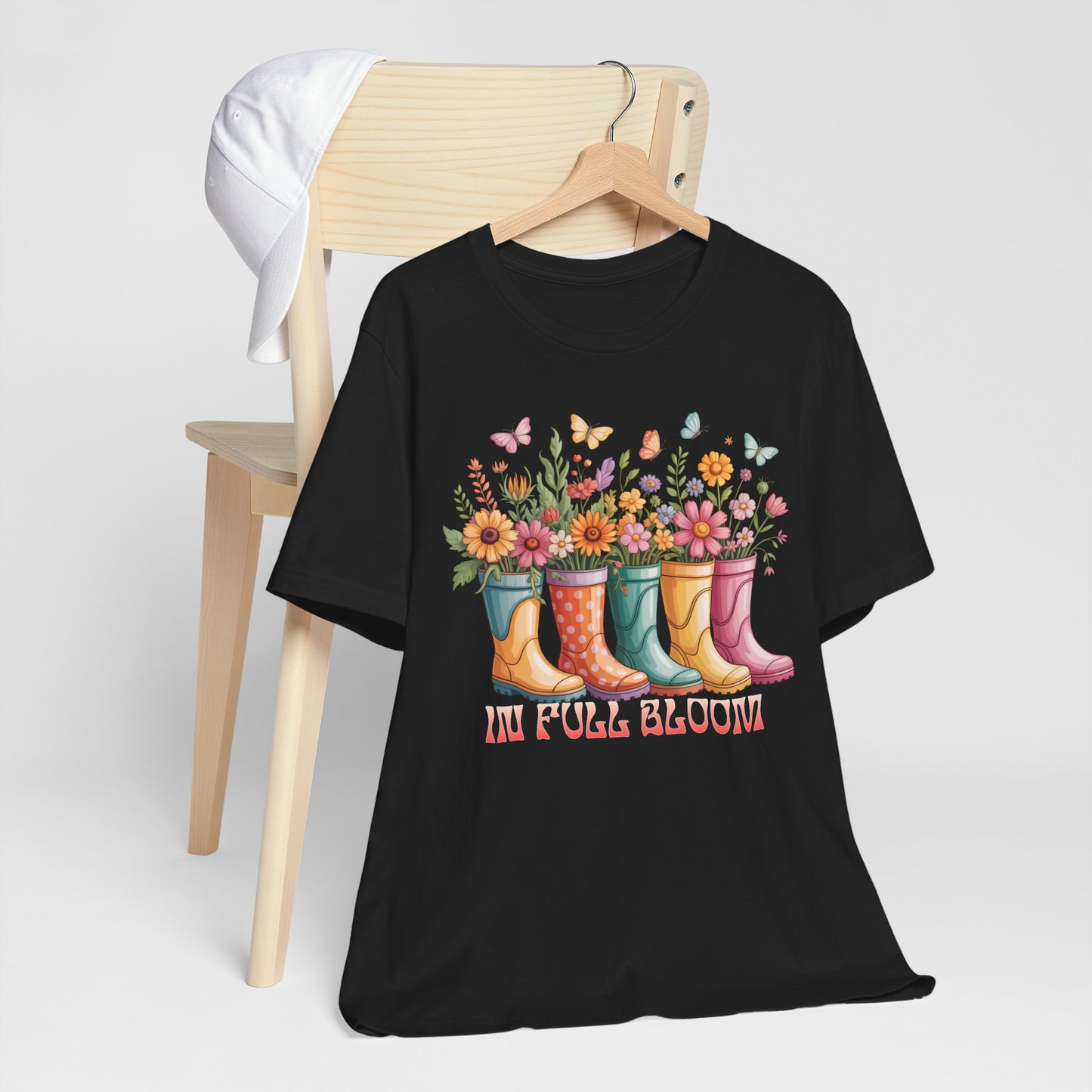 In Full Bloom Garden T-Shirt, Colorful Rain Boots & Flowers Graphic Tee - 14971
