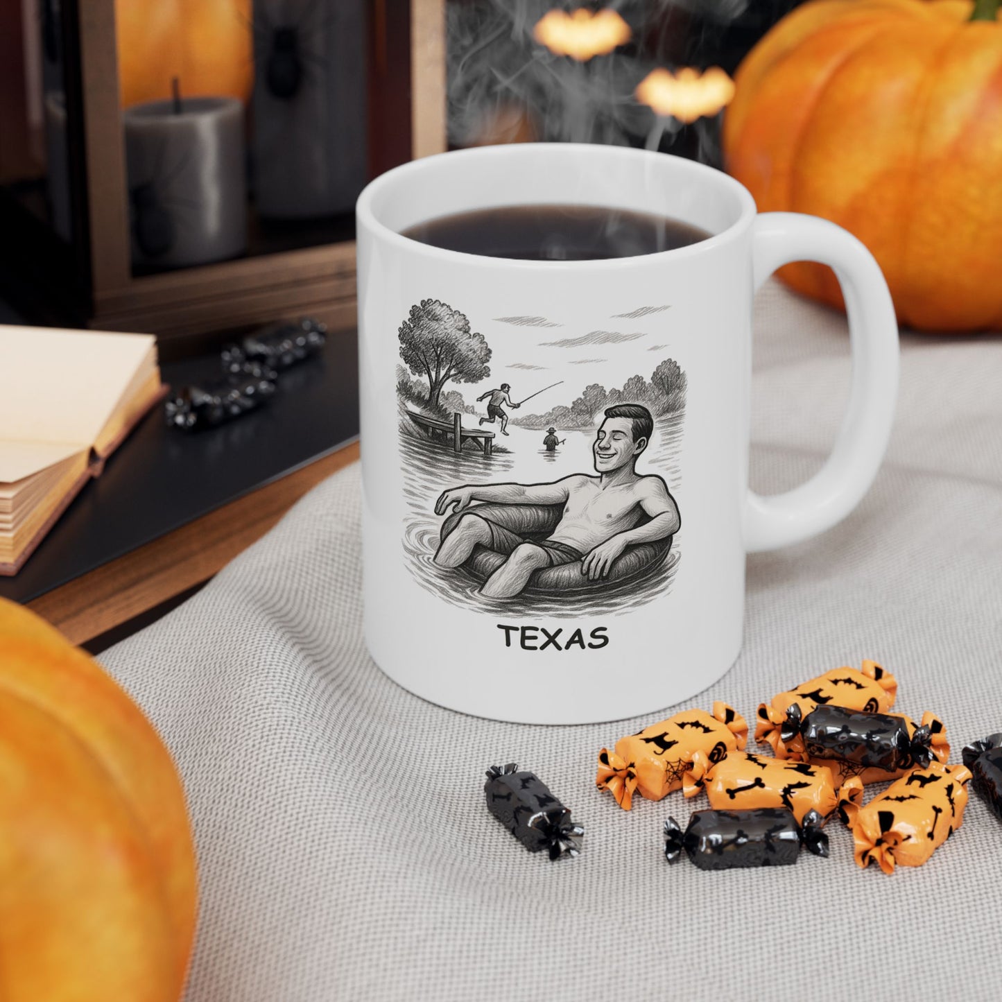 "In Texas, we don’t need a beach—we have lakes, rivers, and plenty of water to cool off in." Ceramic Mug - 11oz & 15oz - 12762