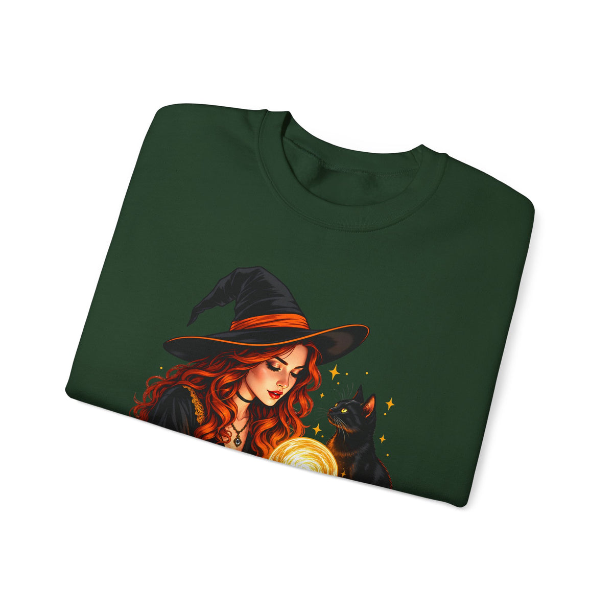 Witch Tarot Crewneck Sweatshirt, Mystic Fortune Teller & Black Cat Design - 14504