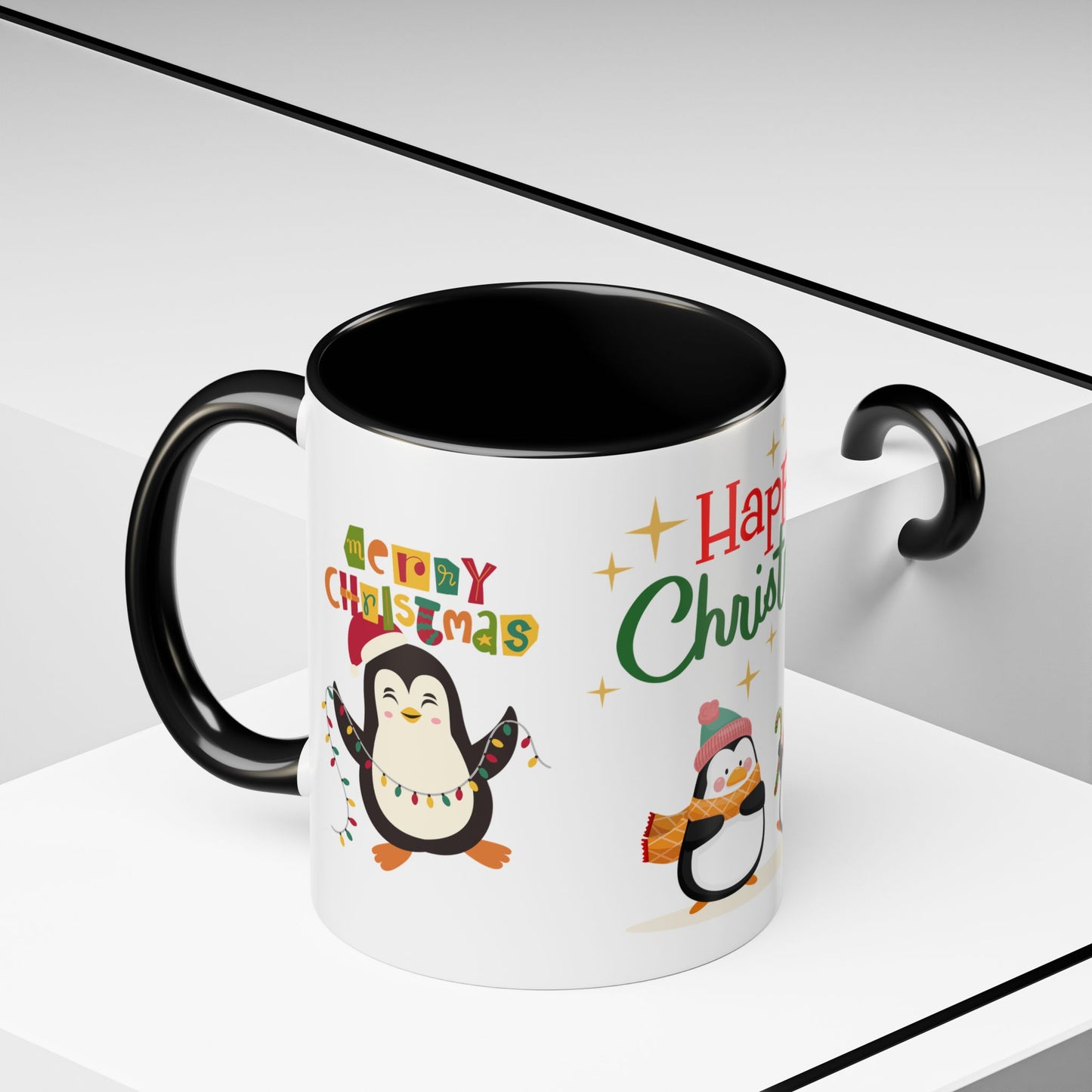 Penguins, Merry Christmas - Accent Coffee Mug (11, 15oz)