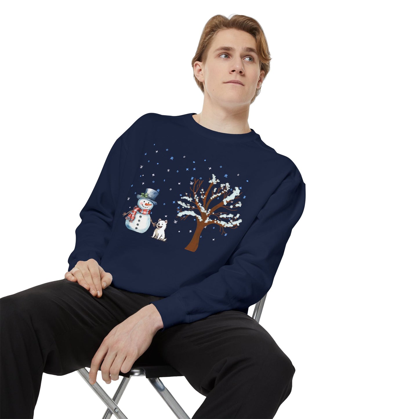 Snowman With A Puppy - Unisex Garment-Dyed Sweatshirt