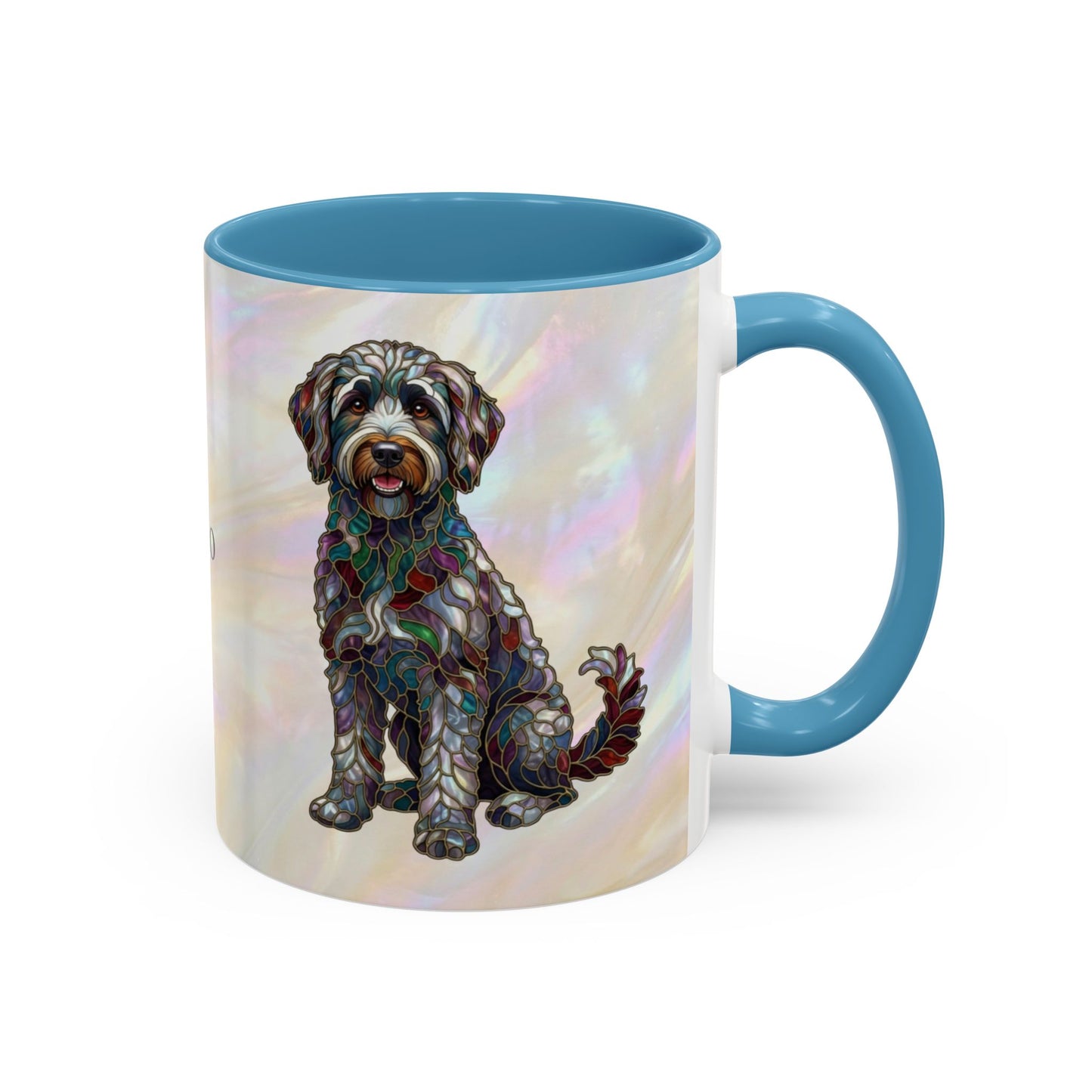 Personalized Labradoodle Dog Mug — Custom Name Accent Coffee Mug (11/15 oz) with Stained Glass Art - 14526