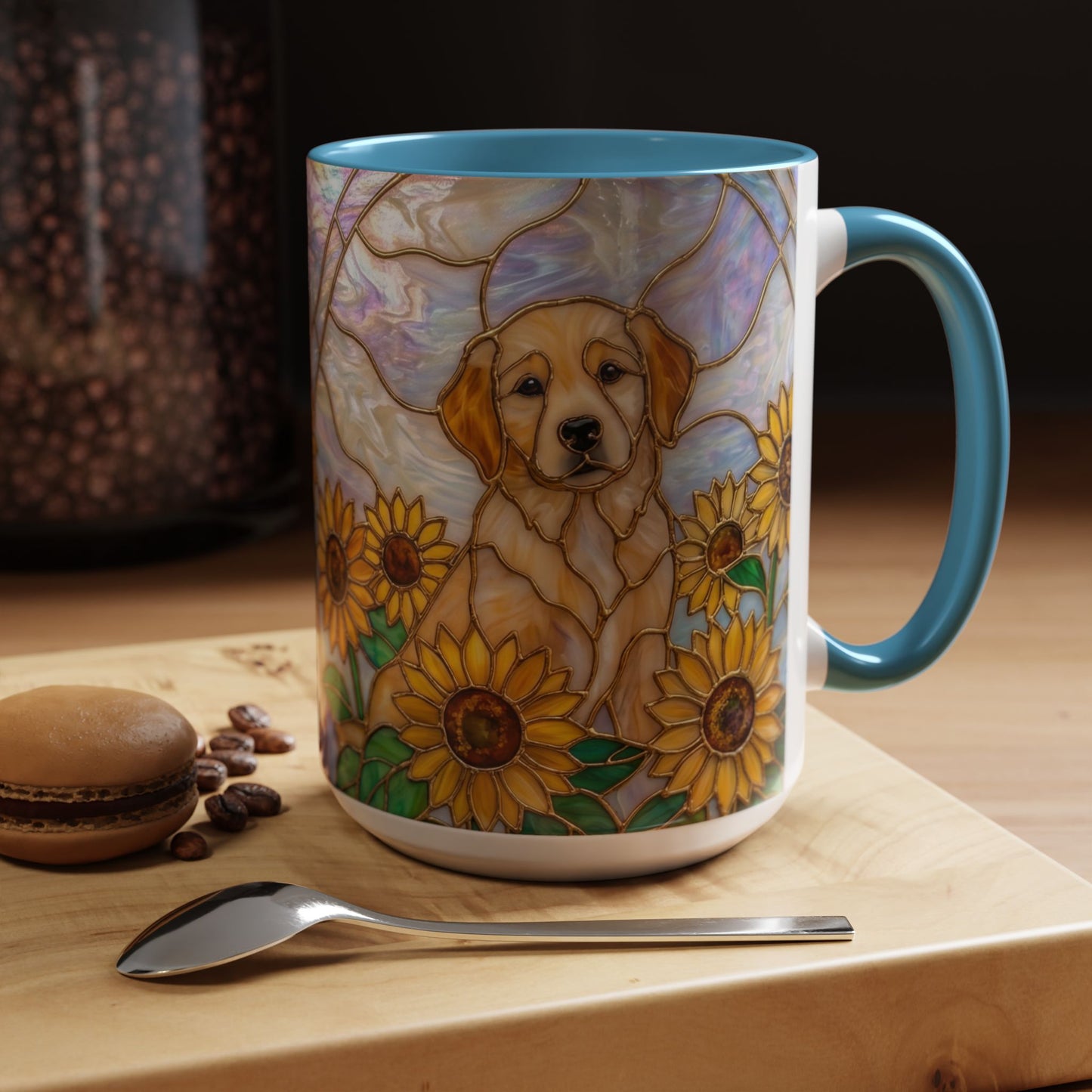 Sunflower Golden Retriever P uppiesAccent Coffee Mug –  Stained Glass Design (11/15 oz) - 14527